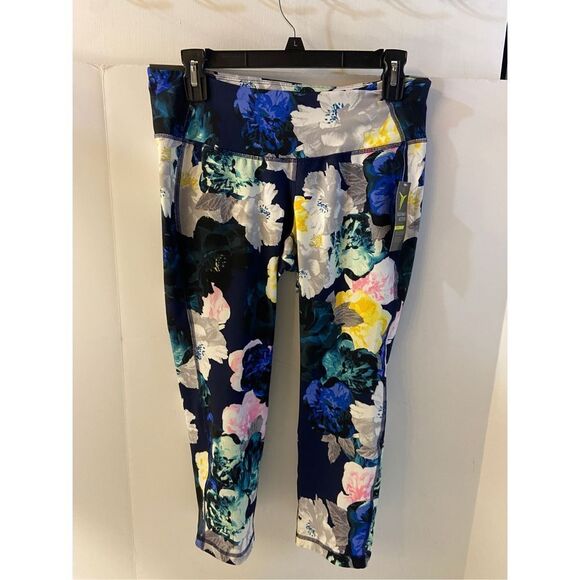 Old navy active compression pants large new blue flowers NEW L - Picture 3 of 8